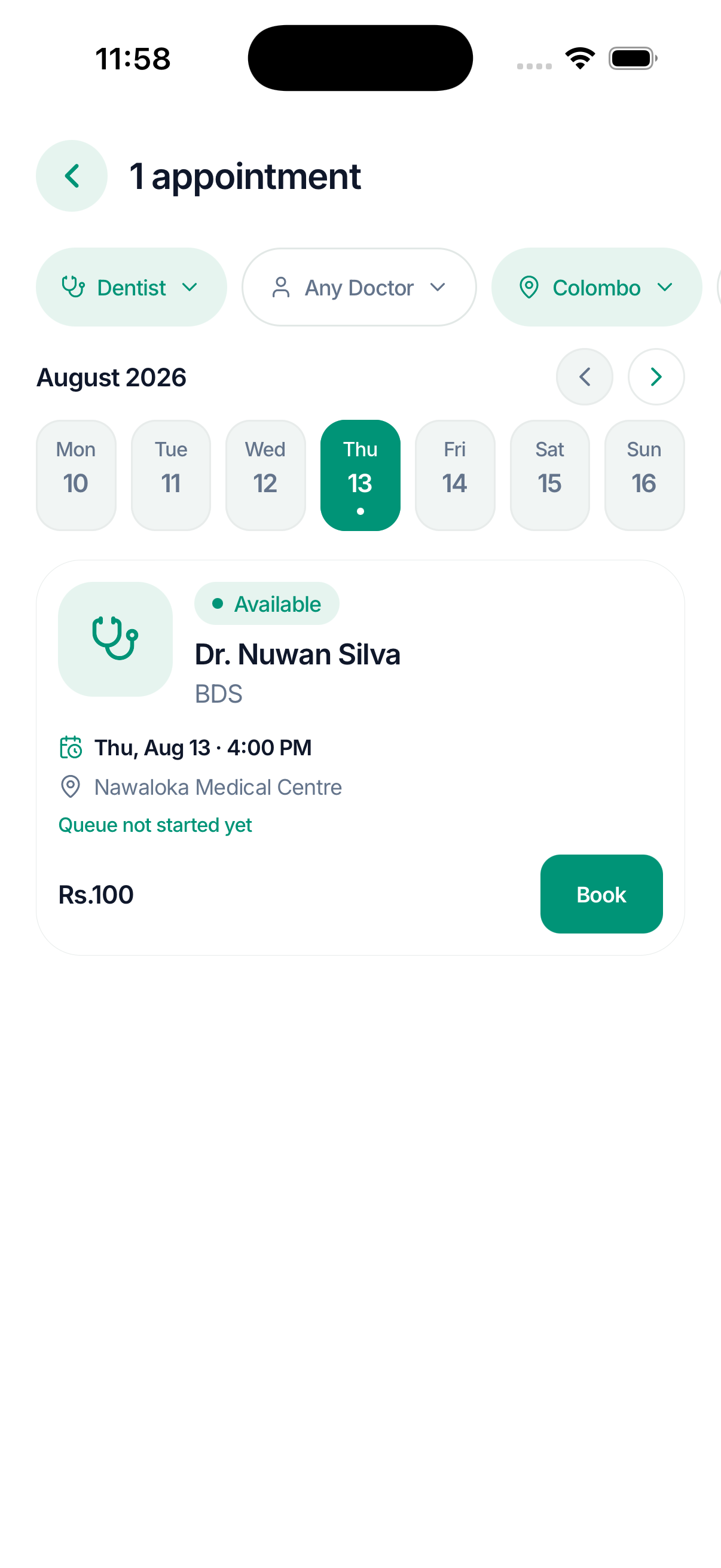 Plan your appointment - specialty, doctor and location filters with a day grid